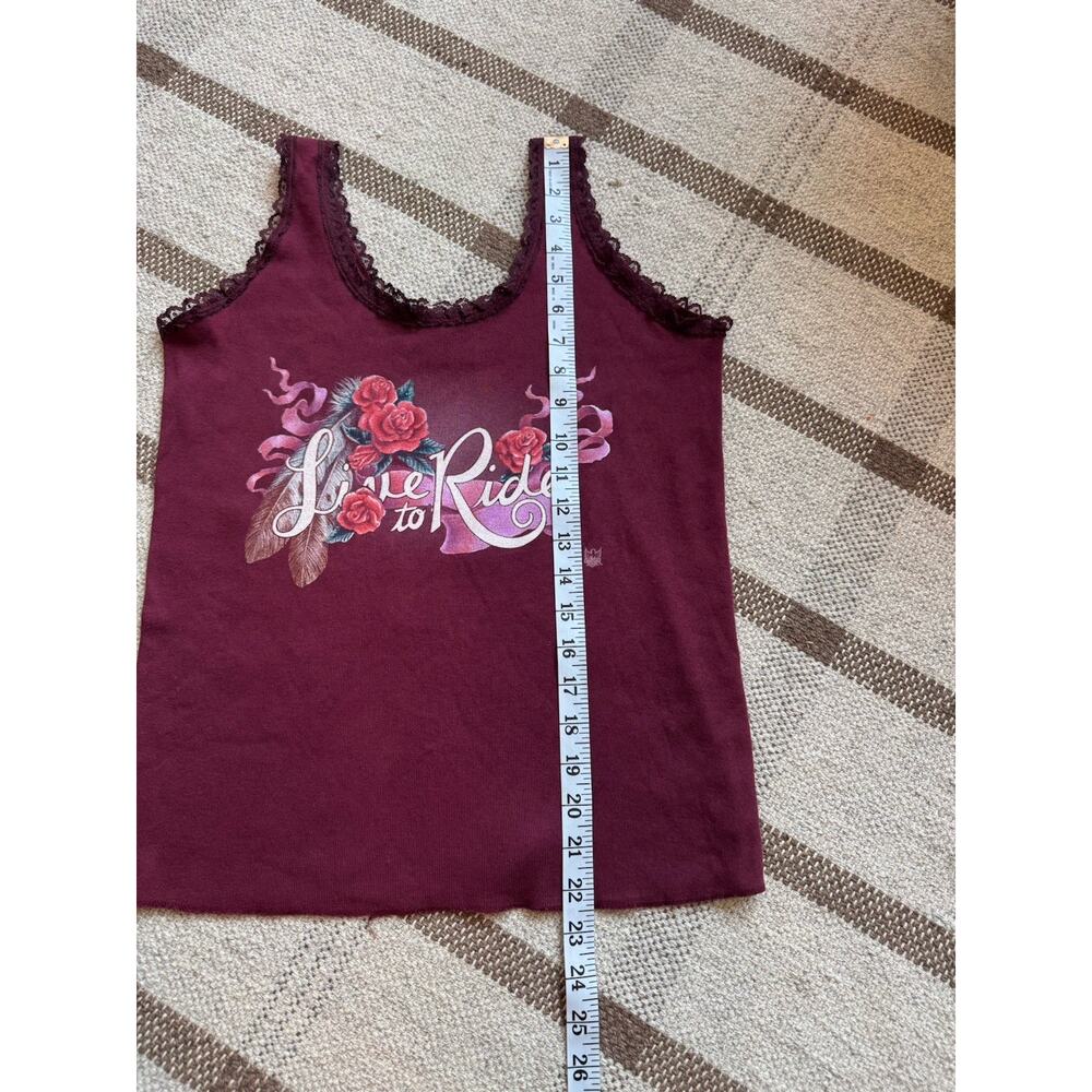 Cmj Y2k Lace Tank Top Women’s Large Chopper Design Love To Ride Maroon Usa View 4